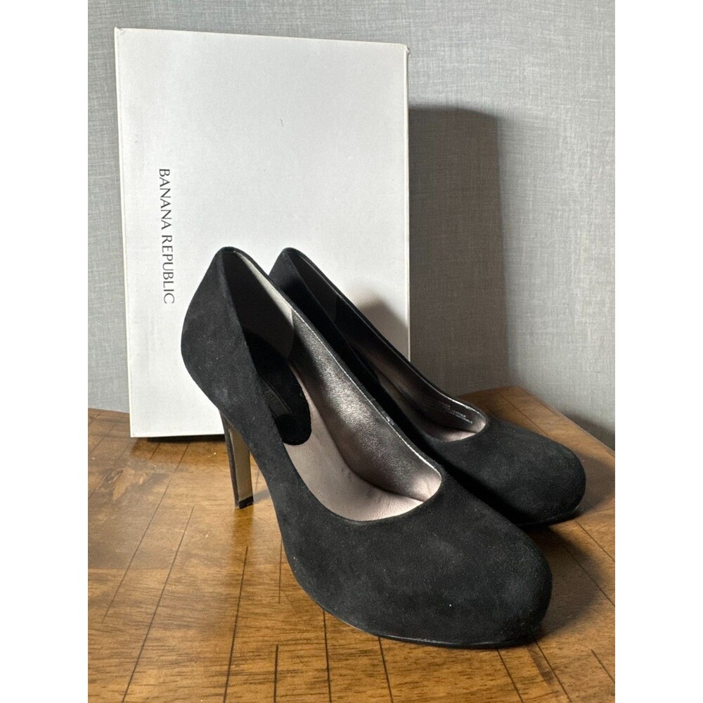 Banana Republic Black Suede Stiletto Pumps Women Slip On Round Toe Size 6